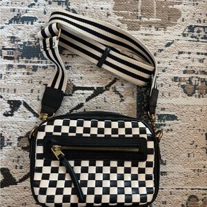 Black and White Crossbody Bag with Checkered Pattern